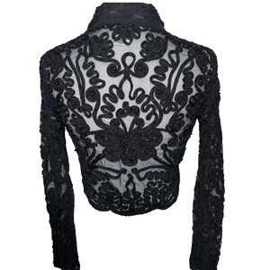 BEBE Moda Y2K Gothic Sheer Beaded Lace Jacket Top Vamp Fairy Noir S/M